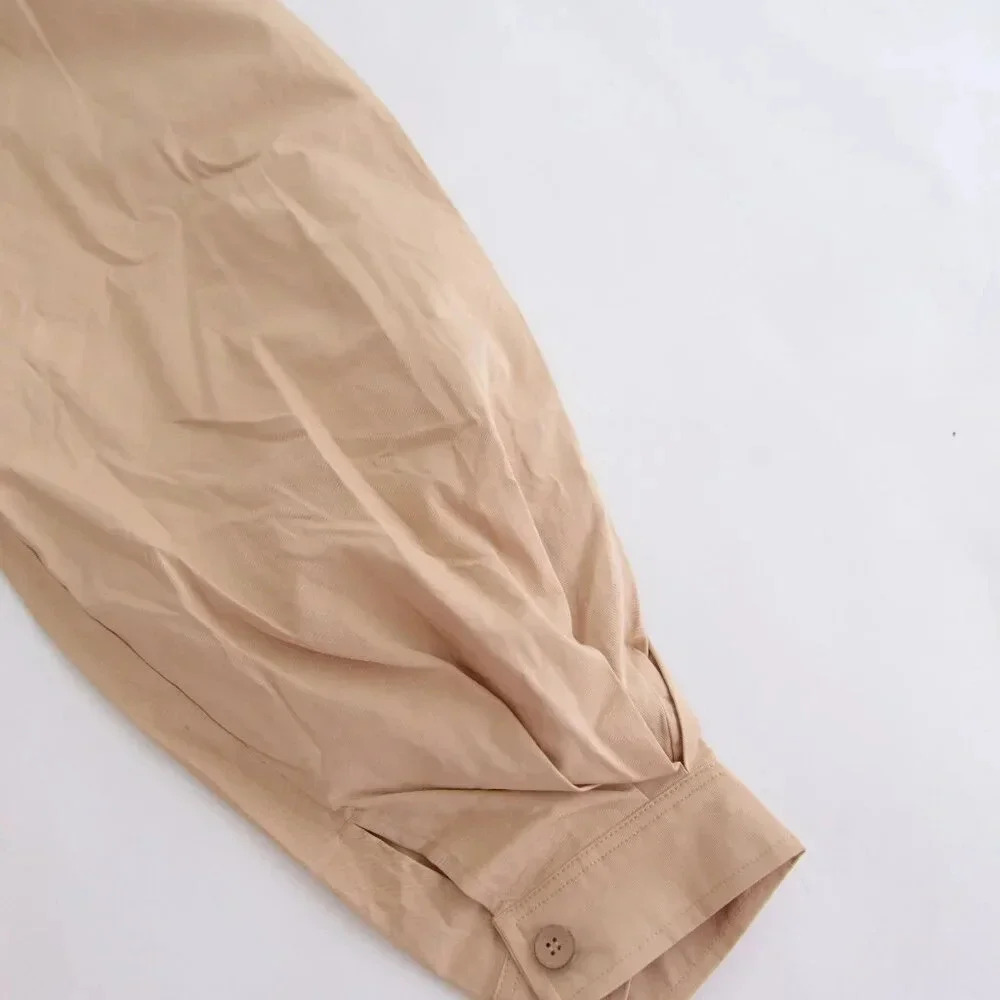 Free People Beige 100% Cotton Balloon  Palazzo Baggy Pleated Crop Pants 6 - Picture 6 of 12